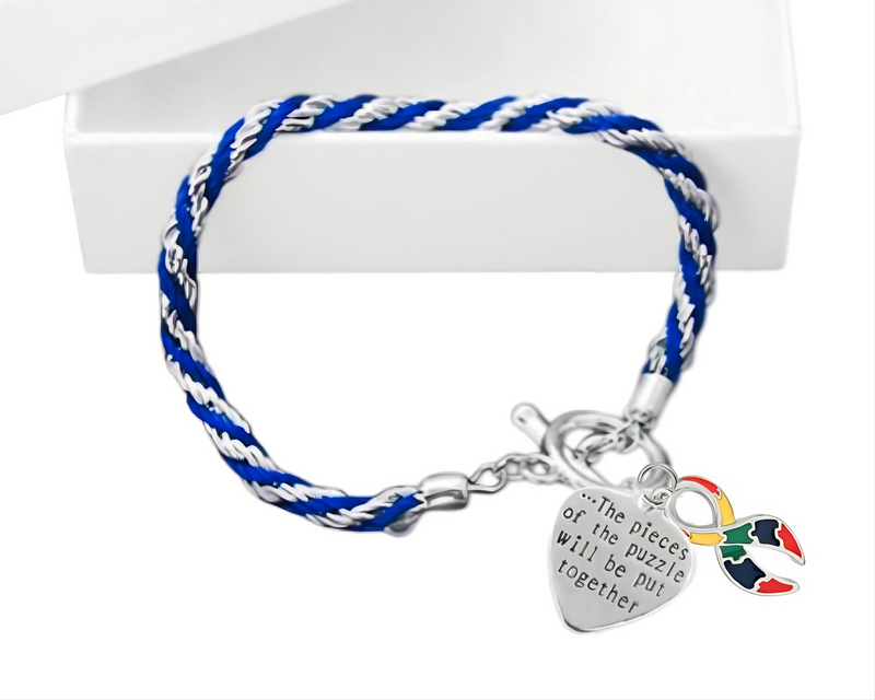 Bulk Pieces of the Puzzle Autism Ribbon Rope Style Bracelets - The Awareness Company