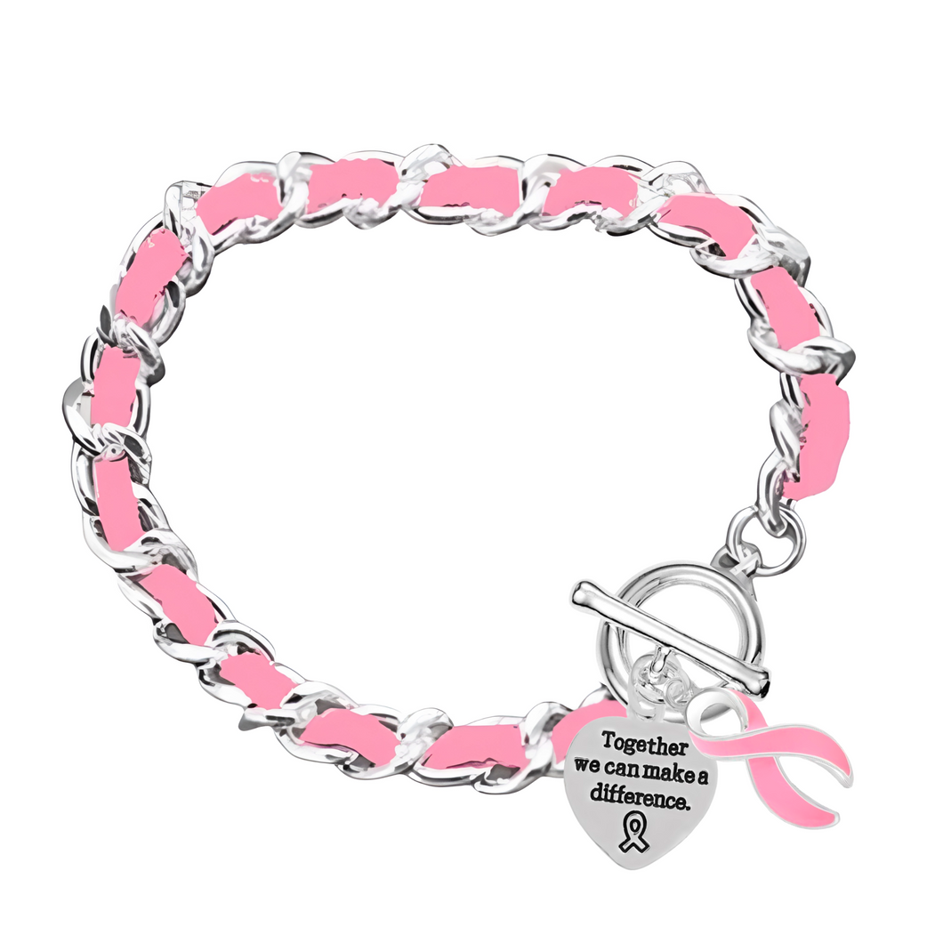 Breast Cancer Awareness Pink Ribbon Leather Rope Bracelets