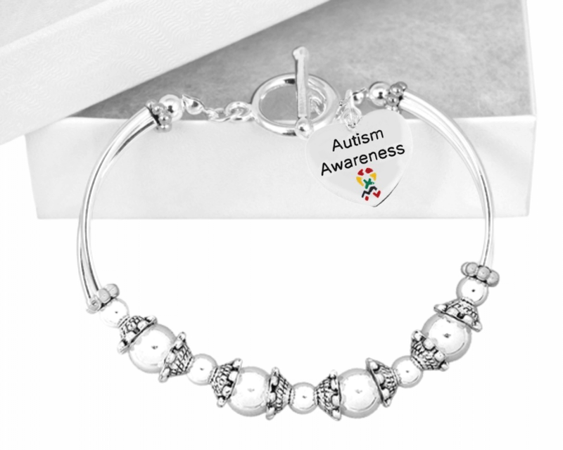Bulk Autism Awareness Heart Design Partial Beaded Bracelets - The Awareness Company