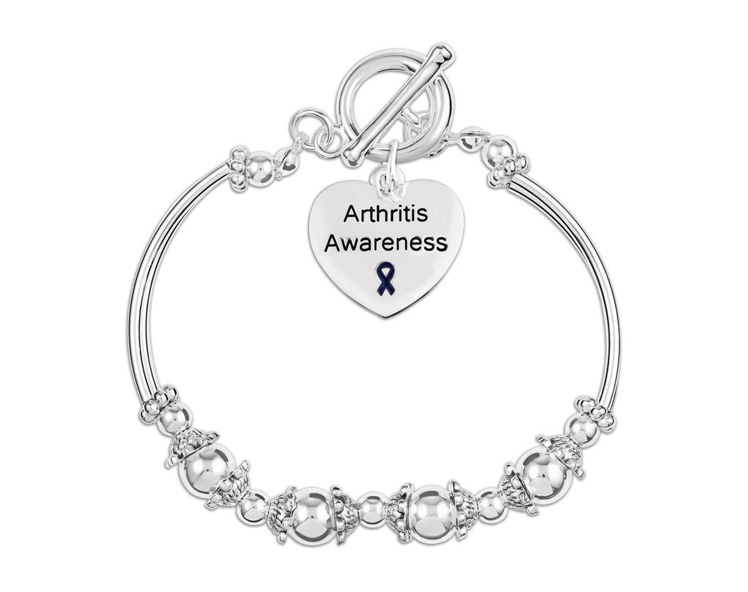 Arthritis Awareness Charm Partial Beaded Bracelet, Dark Blue Ribbon
