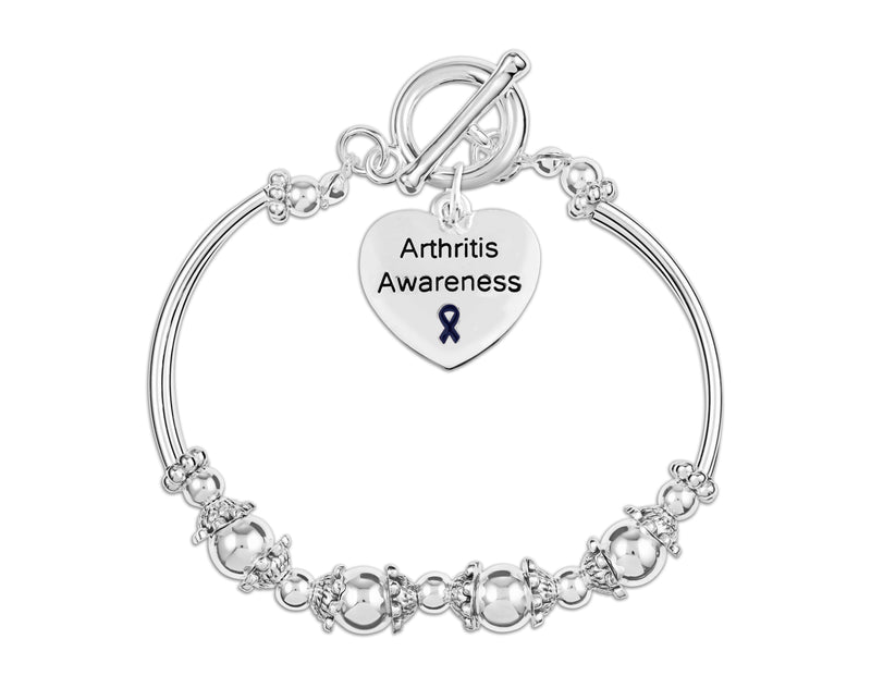 Arthritis Awareness Charm Partial Beaded Bracelet, Dark Blue Ribbon