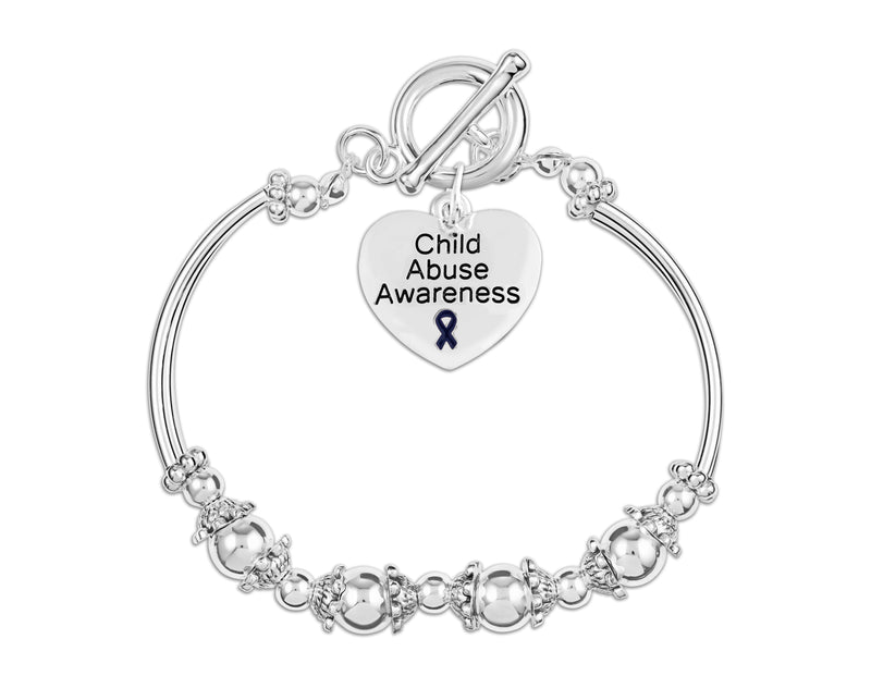 Child Abuse Awareness Heart Charm Partial Beaded Bracelet, The Awareness Company