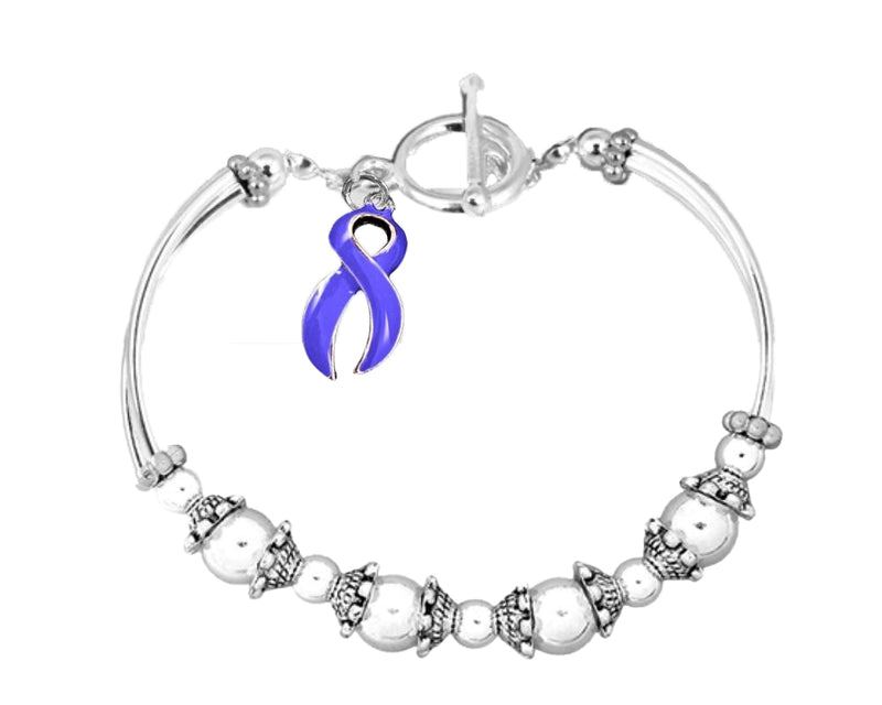 Bulk Periwinkle Ribbon Partial Beaded Charm Bracelets - The Awareness Company