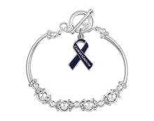 Load image into Gallery viewer, Colon Cancer Awareness Dark Blue Ribbon Partial Beaded Bracelet