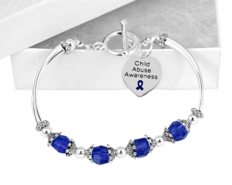 Bulk Child Abuse Awareness Dark Blue Ribbon Partial Beaded Bracelets - The Awareness Company