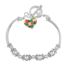 Load image into Gallery viewer, Colored Heart Puzzle Piece Autism Partial Beaded Bracelets