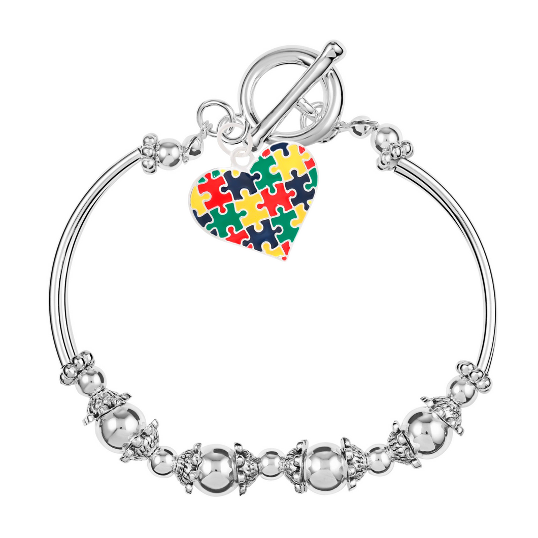Bulk Colored Heart Puzzle Piece Autism Partial Beaded Bracelets - The Awareness Company