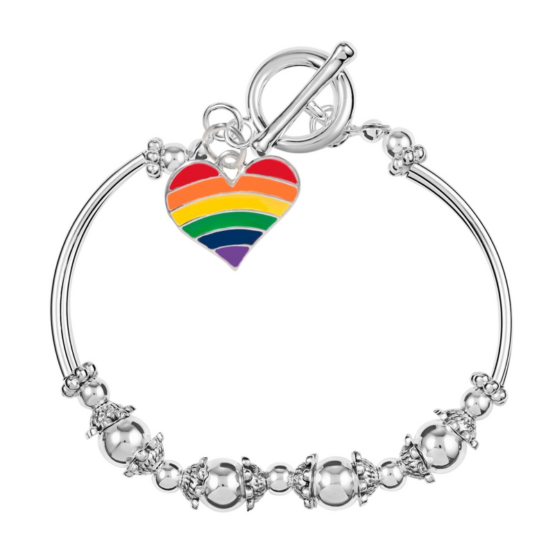 Bulk Rainbow Heart Flag Partial Beaded Bracelets, Gay Pride Jewelry - The Awareness Company