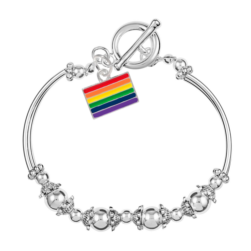 Bulk Rainbow Rectangle Flag Partial Beaded Bracelets, Gay Pride Jewelry - The Awareness Company