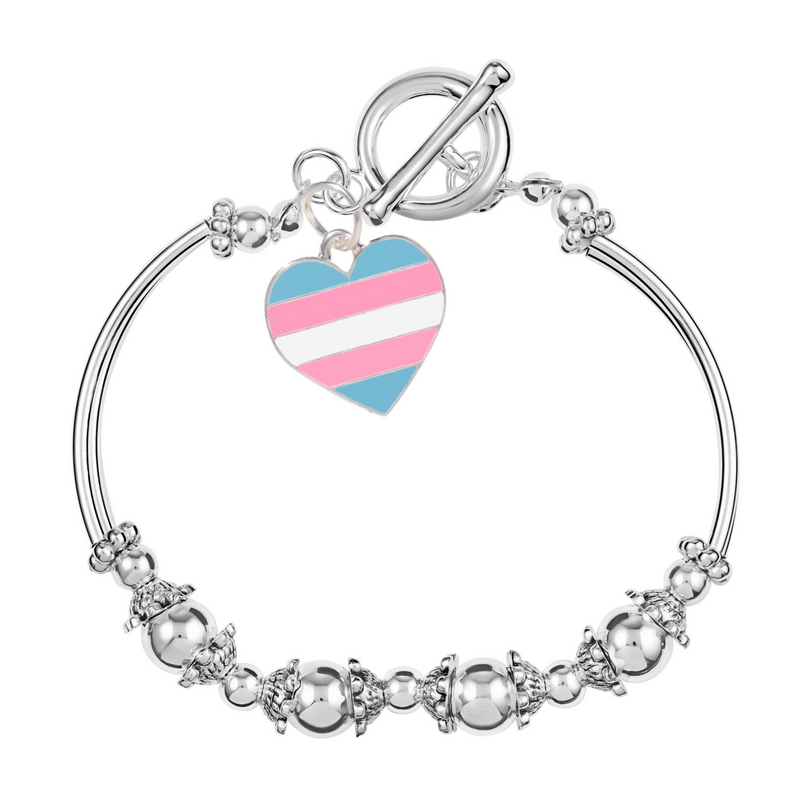 Bulk Transgender Heart Flag Partial Beaded Bracelets, Gay Pride Jewelry - The Awareness Company