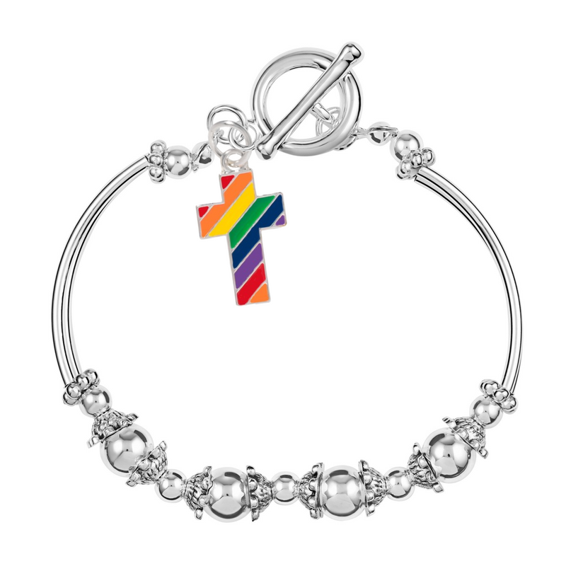 Bulk Rainbow Flag Cross Partial Beaded Bracelets, Gay Pride Jewelry - The Awareness Company