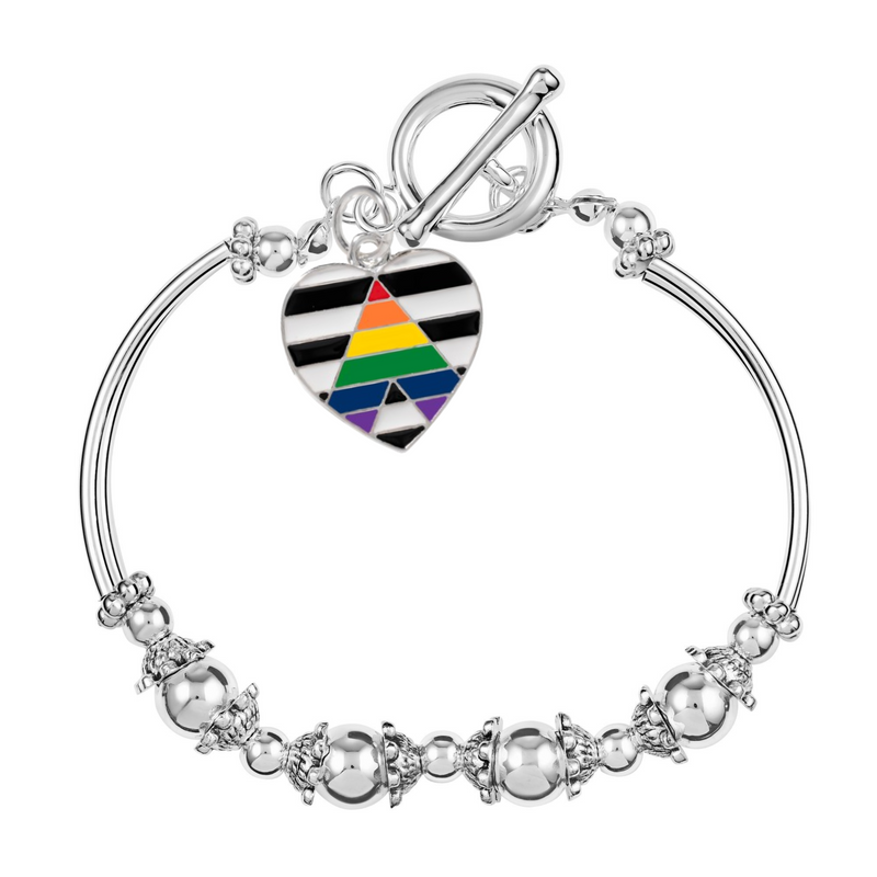 Bulk Straight Ally Heart Flag Partial Beaded Bracelets, Gay Pride Jewelry - The Awareness Company