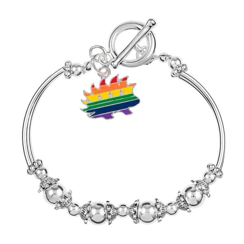 Bulk Libertarian Rainbow Porcupine Charm Partial Beaded Bracelets, Gay Pride Jewelry - The Awareness Company