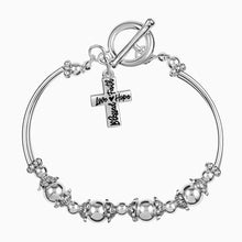 Load image into Gallery viewer, Silver Blessed, Hope, Faith, and Love Cross Beaded Charm Bracelets 