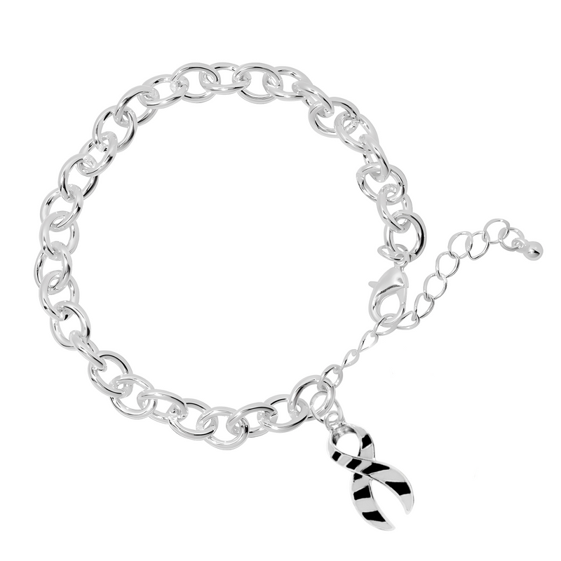 Bulk Zebra Print Ribbon Awareness Chunky Charm Bracelets