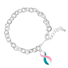 Load image into Gallery viewer, Bulk Pink &amp; Teal Ribbon Charm Chunky Bracelets - The Awareness Company