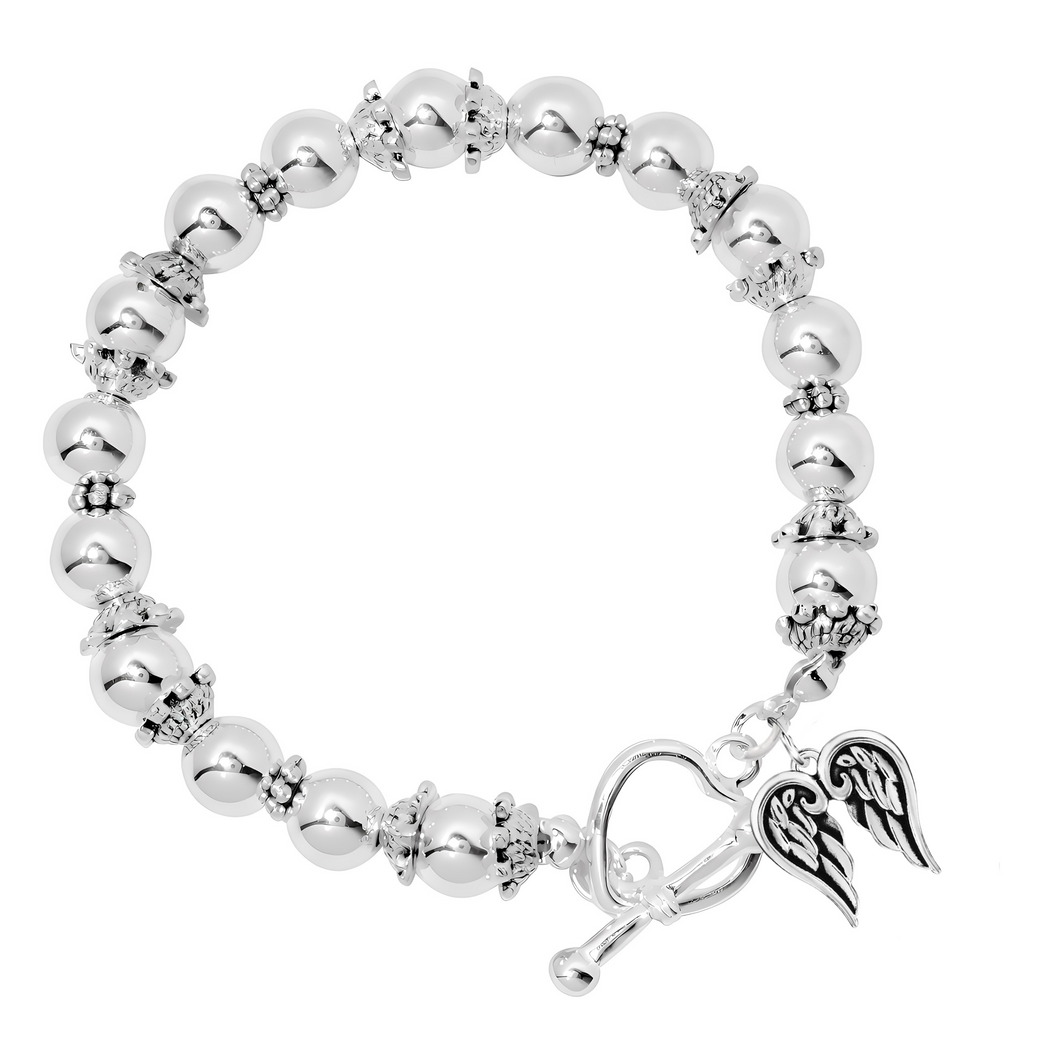 Angel Wings Religious Silver Beaded Bracelet