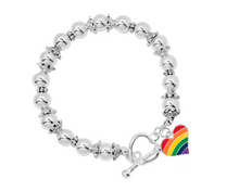 Load image into Gallery viewer, Rainbow Heart Flag Silver Beaded Bracelets, Gay Pride Jewelry - The Awareness Company