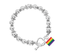 Load image into Gallery viewer, Rainbow Rectangle Flag Silver Beaded Bracelets, Gay Pride Jewelry - The Awareness Company