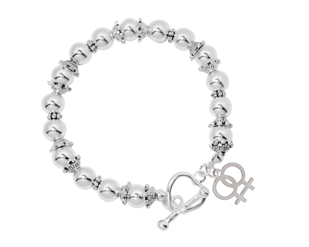 Female Same Sex Symbol Silver Beaded Bracelets, Gay Pride Jewelry - The Awareness Company