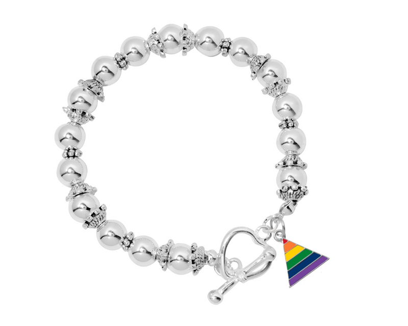 Rainbow Triangle Flag Silver Beaded Bracelets, Gay Pride Jewelry - The Awareness Company
