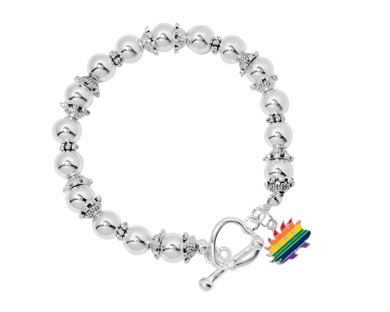 Libertarian Rainbow Porcupine Charm Silver Beaded Bracelets, Gay Pride Jewelry - The Awareness Company
