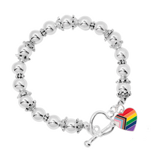 Load image into Gallery viewer, Quasar Heart Flag Charm Silver Beaded Bracelets