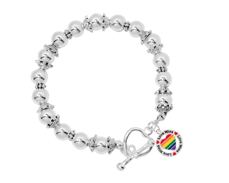 Rainbow Heart Love Wins Silver Beaded Charm Bracelets
