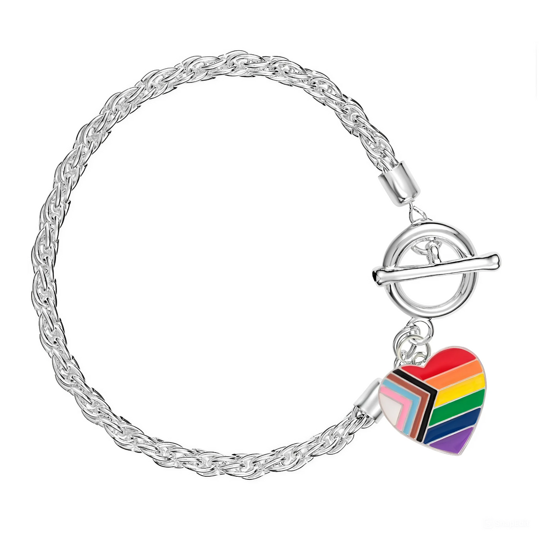 Quasar Rainbow Heart Flag Silver Rope Bracelets