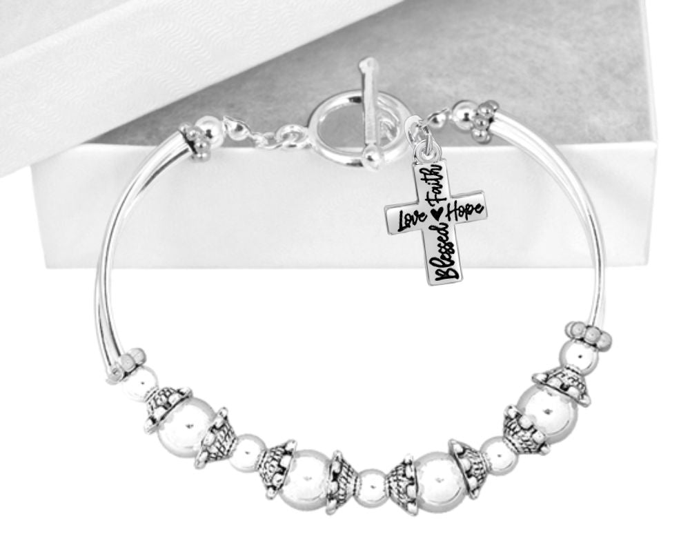 Partial Beaded Blessed, Hope, Faith, and Love Cross Charm Bracelets 