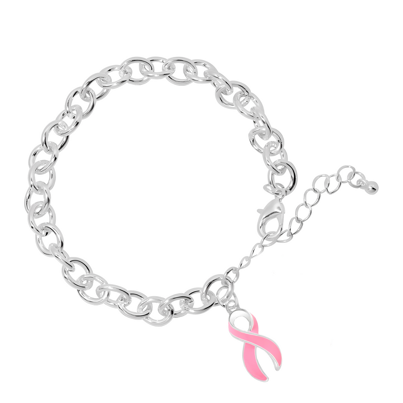 Large Pink Ribbon Breast Cancer Awareness Chunky Charm Bracelets