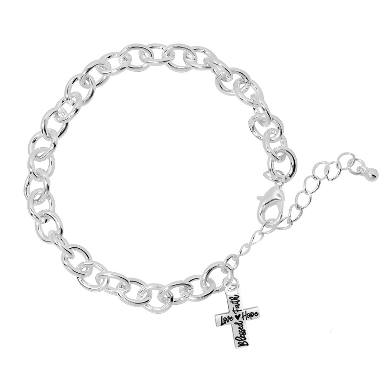 Blessed, Hope, Faith, and Love Cross Chunky Charm Bracelet