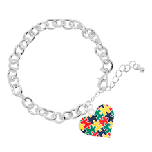 Load image into Gallery viewer, Bulk Colored Heart Puzzle Piece Autism Chunky Charm Bracelets - The Awareness Company