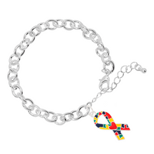 Load image into Gallery viewer, Bulk Autism Ribbon With Red Heart Design Chunky Charm Bracelets - The Awareness Company