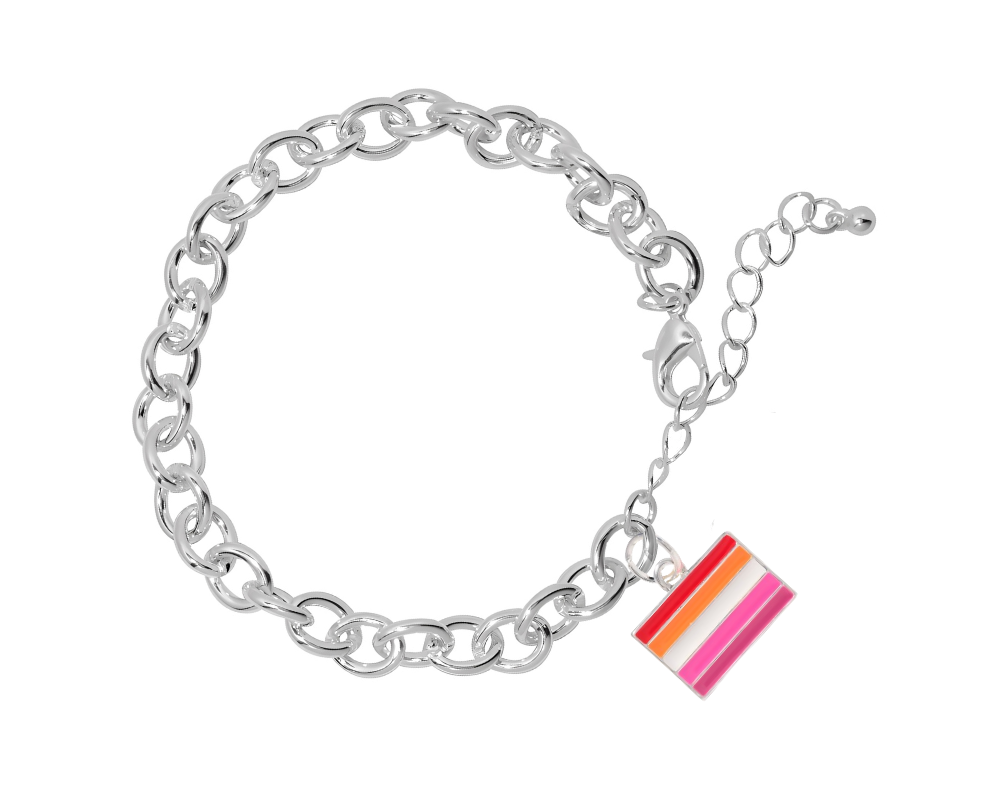 Bulk Lesbian Sunset Flag Charm Bracelets, Lesbian Jewelry Bulk - The Awareness Company