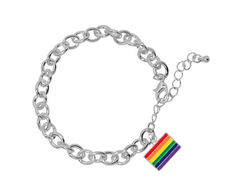 Bulk Rectangle Rainbow Gay Pride Flag Charm Bracelets - The Awareness Company