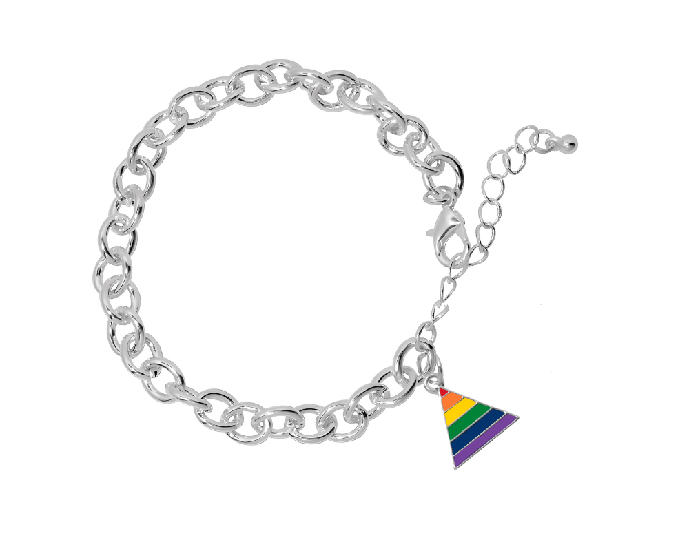 Bulk Rainbow Triangle Flag Chunky Charm Bracelets - Gay Pride Jewelry 