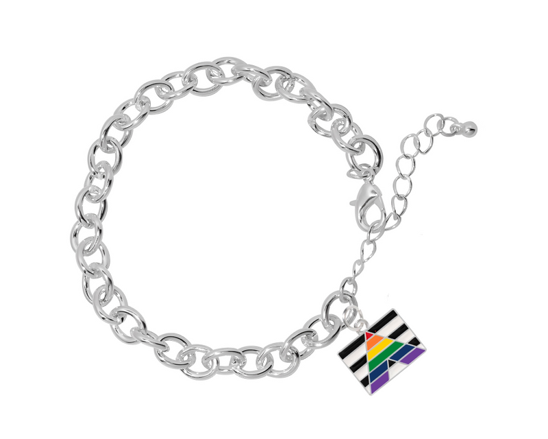 Bulk Straight Ally, Heterosexual Ally Rectangle Charm Bracelets for Gay Pride Awareness
