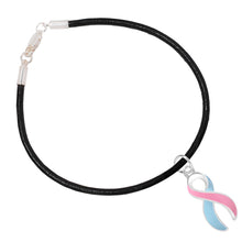 Load image into Gallery viewer, Bulk Pink &amp; Blue Ribbon Black Cord Charm Bracelets - The Awareness Company