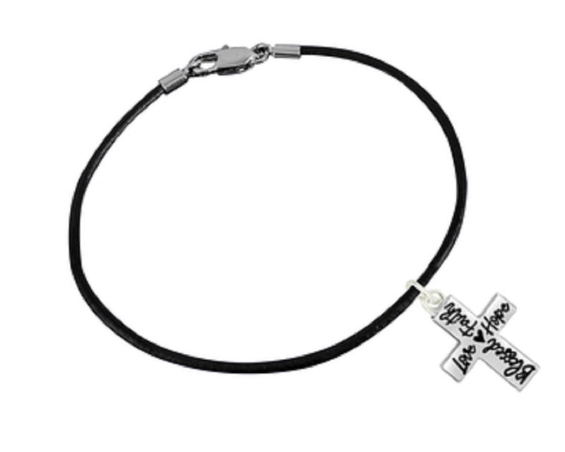 Blessed, Hope, Faith, and Love Cross Black Cord Bracelet 