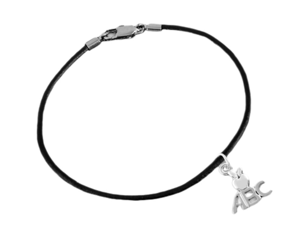 Black Leather Cord ABC Charm Bracelets Wholesale, for Teacher Gifts - The Awareness Company