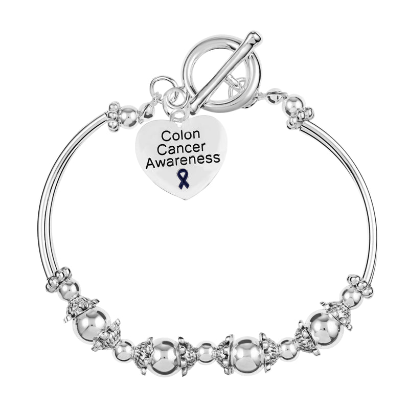 Colon Cancer Awareness Heart Charm Partial Beaded Bracelet