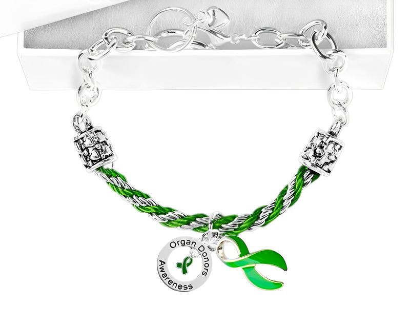 Bulk Organ Donors Green Ribbon Partial Rope Bracelets - The Awareness Company