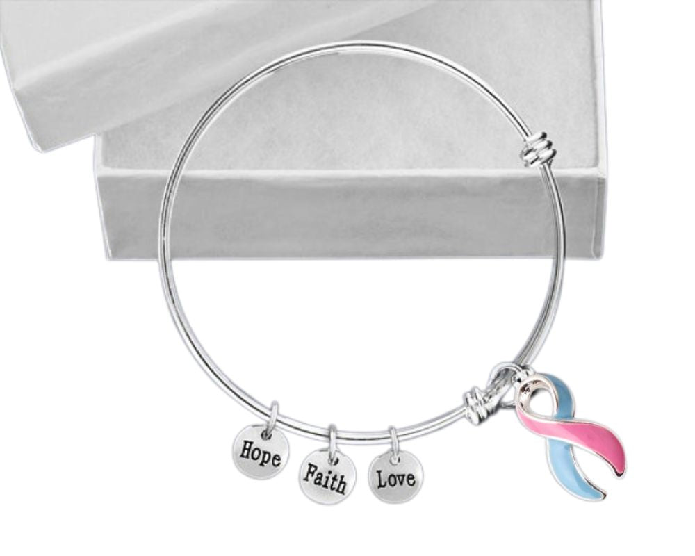 Bulk Blue and Pink Ribbon Retractable Charm Bracelets for Infant Death, SIDS Gifts - The Awareness Company