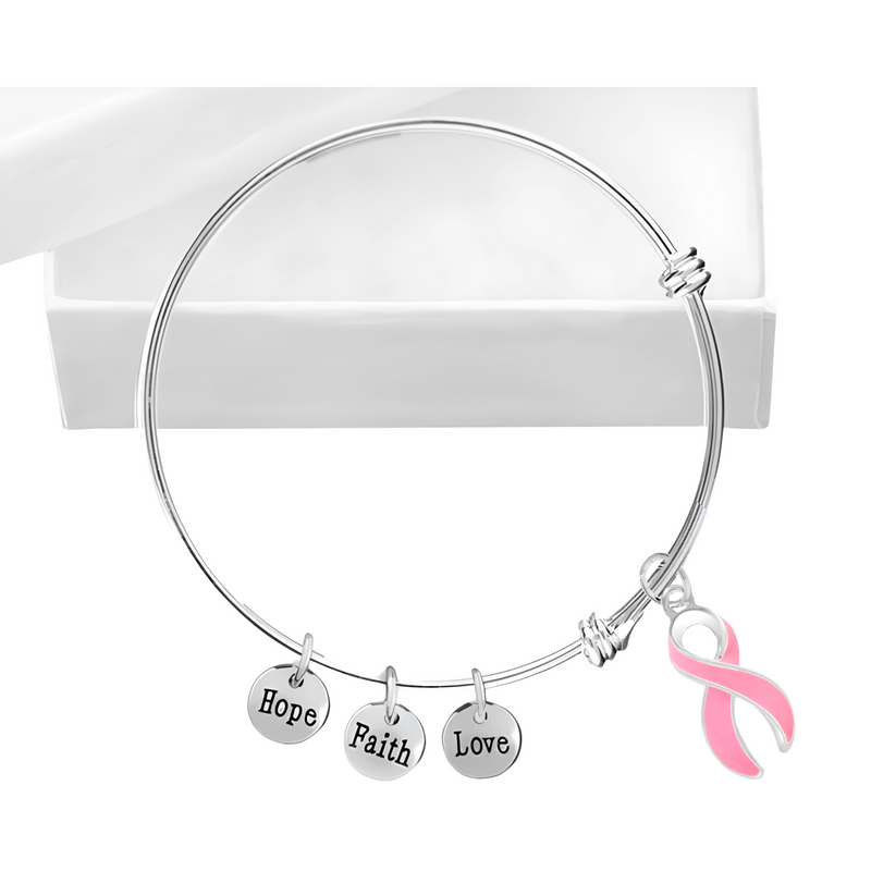 Retractable Breast Cancer Awareness Bracelets with Pink Ribbon Charms