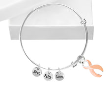 Load image into Gallery viewer, Bulk Peach Ribbon Retractable Charm Bracelets - The Awareness Company