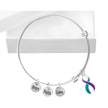 Load image into Gallery viewer, Bulk Teal &amp; Purple Ribbon Awareness Retractable Bracelets - The Awareness Company