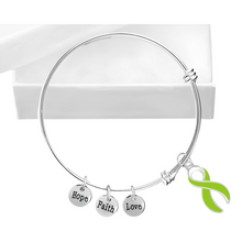 Load image into Gallery viewer, Bulk Hope Lime Green Ribbon Retractable Charm Bracelets - The Awareness Company