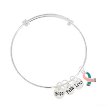 Load image into Gallery viewer, Bulk Pink and Teal Ribbon Hope Retractable Charm Bracelets - The Awareness Company