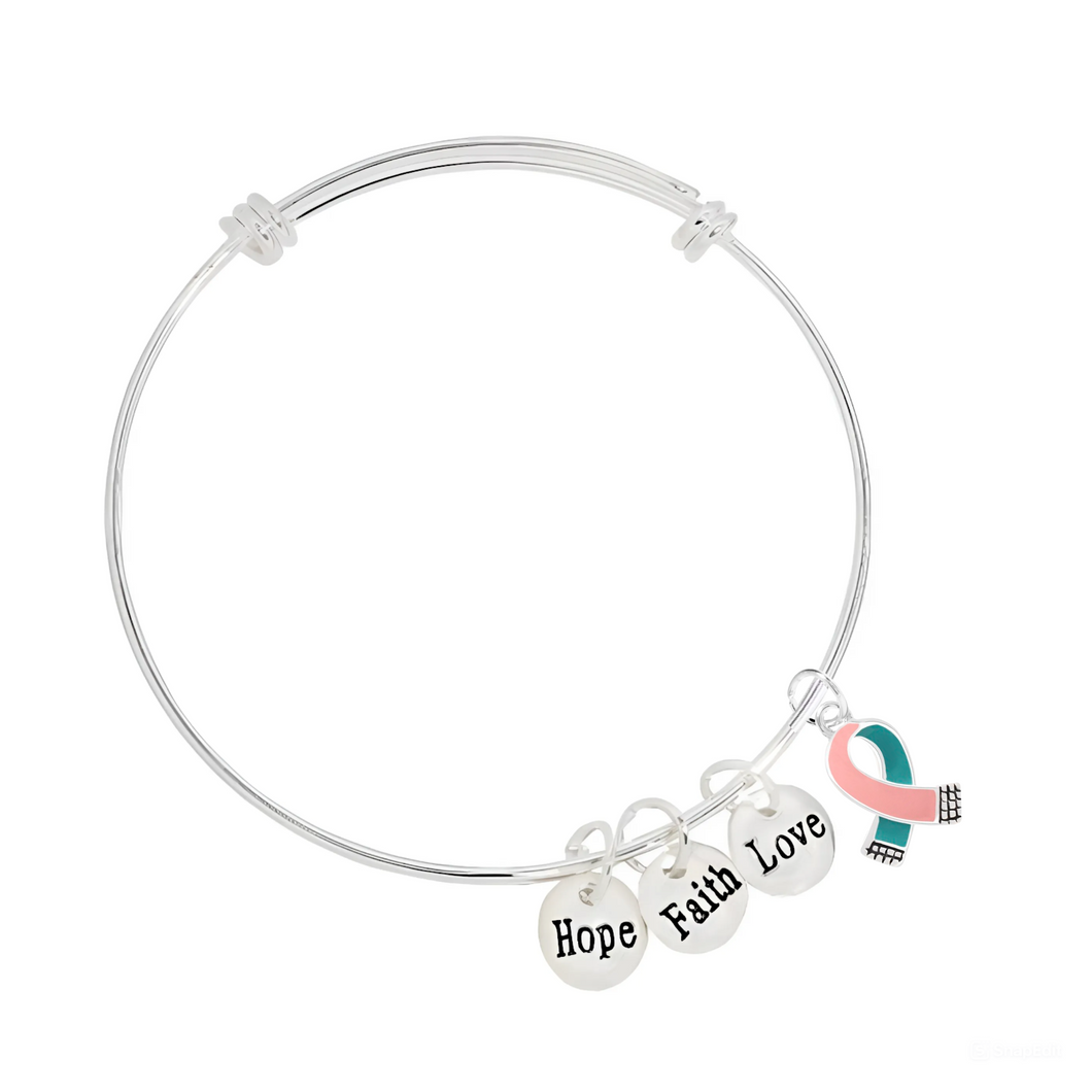 Bulk Pink and Teal Ribbon Hope Retractable Charm Bracelets - The Awareness Company